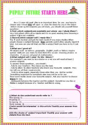 English Worksheet: Pupils future starts here