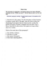 English Worksheet: Main Idea Task Cards