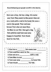 English Worksheet: Reading comprehention for preschoolers
