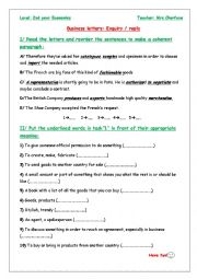 English Worksheet: Business letters enquiry /reply