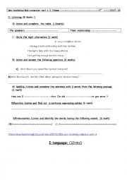 English Worksheet: 9th mid -semester test n 1 (2017-2019) 