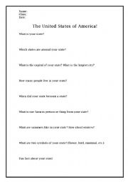 English Worksheet: United States Worksheet