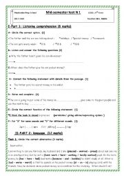 English Worksheet: Mid semester test n 1