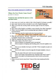 English Worksheet: TED Ed Video-Based Worksheet: Where Do New Words Come From?
