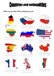 English Worksheet: Countries, nationalities