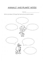 English Worksheet: ANIMALS AND PLANTS NEEDS