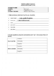 English Worksheet: Abilities - Can/Cant