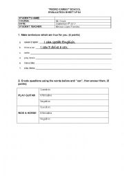English Worksheet: Abilities - Can/Cant