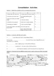 English Worksheet: consolidation activities