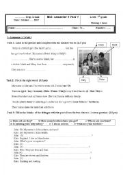 English Worksheet: Mid-semester 1 test 1