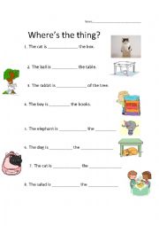 English Worksheet: Prepositions wksheet In, on under