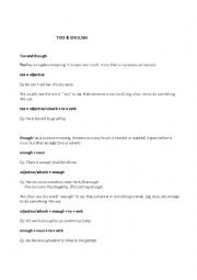 English Worksheet: Too and Enough