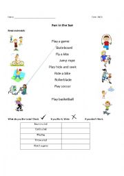 English Worksheet: Fun in the Sun