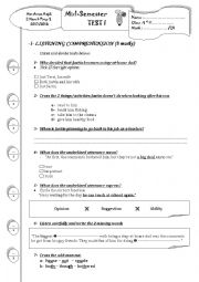 English Worksheet:  9th Form Mid-Semester Test 1