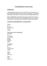 English Worksheet: SUBORDINATING CONJUNCTIONS EXPLANATION AND EXERCISE