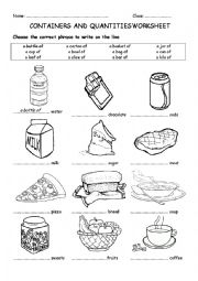 Containers and Quantities ESL worksheet