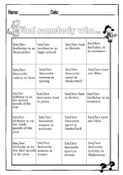 English Worksheet: Find somebody who...activity