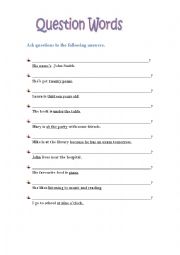 English Worksheet: question words