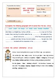 English Worksheet: Mid Semester test N1 7th form