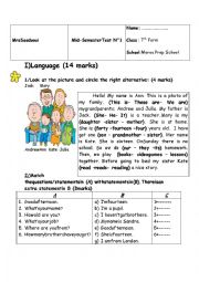 English Worksheet: mid semester test n1 7th form