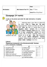 English Worksheet: mid semester test n1 7th form