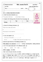 English Worksheet: mIS SEMESTER TEST n 1