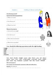 English Worksheet: Lesson 1 Getting to know each other