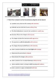 English Worksheet: Adverbs of manner - Game of Thrones