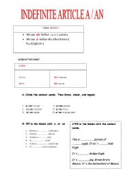 English Worksheet: INDEFINITE ARTICLE