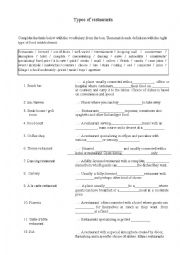 English Worksheet: Types of Restaurants