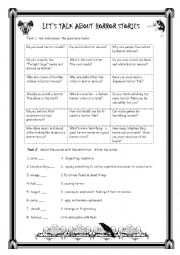 English Worksheet: LETS TALK ABOUT HORROR STORIES