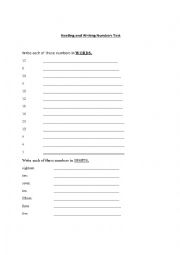 English Worksheet: reading and writing numbers