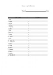 English Worksheet: body part