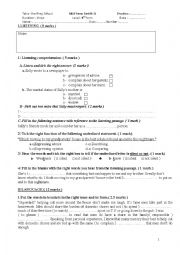 English Worksheet: 9th form Mid-Term Test N:1
