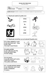 English Worksheet: test of animals