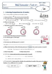 English Worksheet: mid semester 1 test n1 8th form