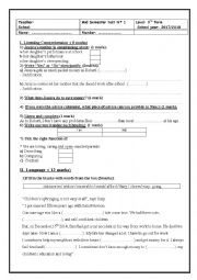 English Worksheet: mid semester test n1? 9TH FORM