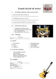 English Worksheet: Song Sweet Child O Mine