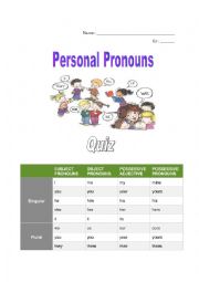 English Worksheet: Personal Pronouns and Adjectives Quiz