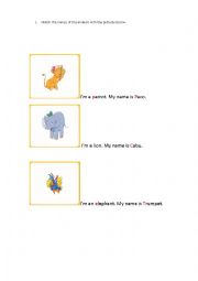 English Worksheet: Match the names of the animals from Flyhigh 1