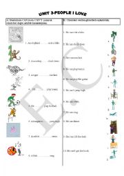 English Worksheet: can, cant exercises