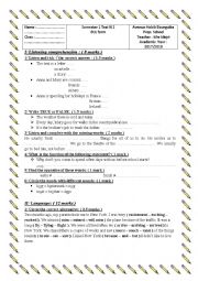 English Worksheet: Semester 1 Test N1 8th form