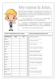 English Worksheet: My name is John and What is your name?