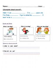 English Worksheet: test about present continue tense and reading sentences