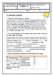 English Worksheet: MidSemesterTestN1 7thForm 