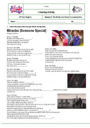 English Worksheet: Listening Comprehension Activity: Miracle (Someone special) by Coldplay