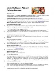 English Worksheet: Masterchef Juniior Reading Comprehension