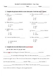 English Worksheet: Project 3 Unit 1 Test