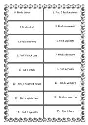 English Worksheet: Halloween treasure hunt game for kids