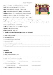 English Worksheet: AT THE RESTAURANT